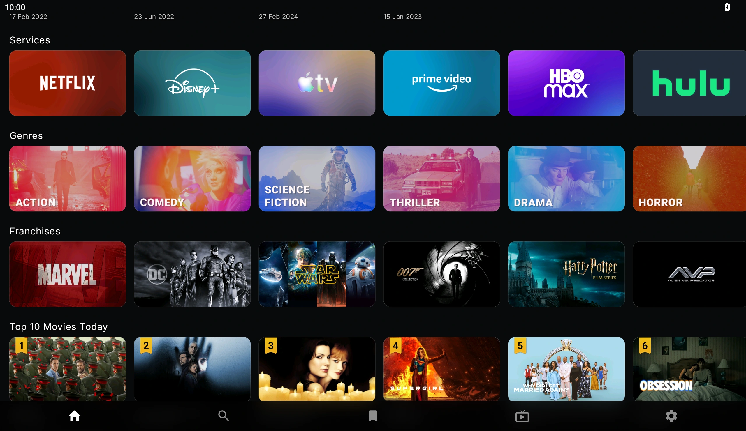 ARVIO collections on a landscape tablet