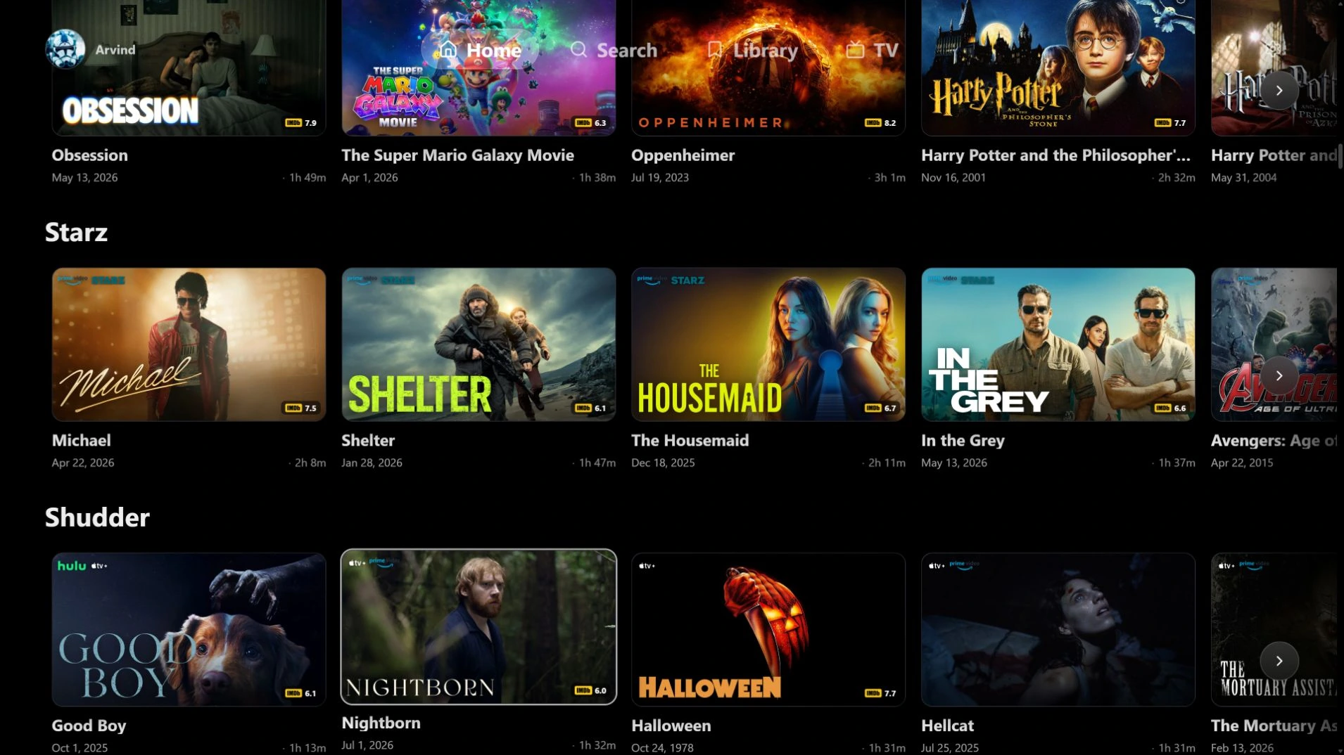 ARVIO 2.0 · Web · Starz · Shudder