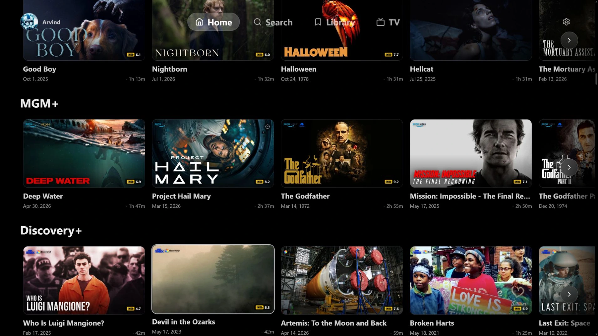 ARVIO 2.0 · Web · MGM+ · Discovery+