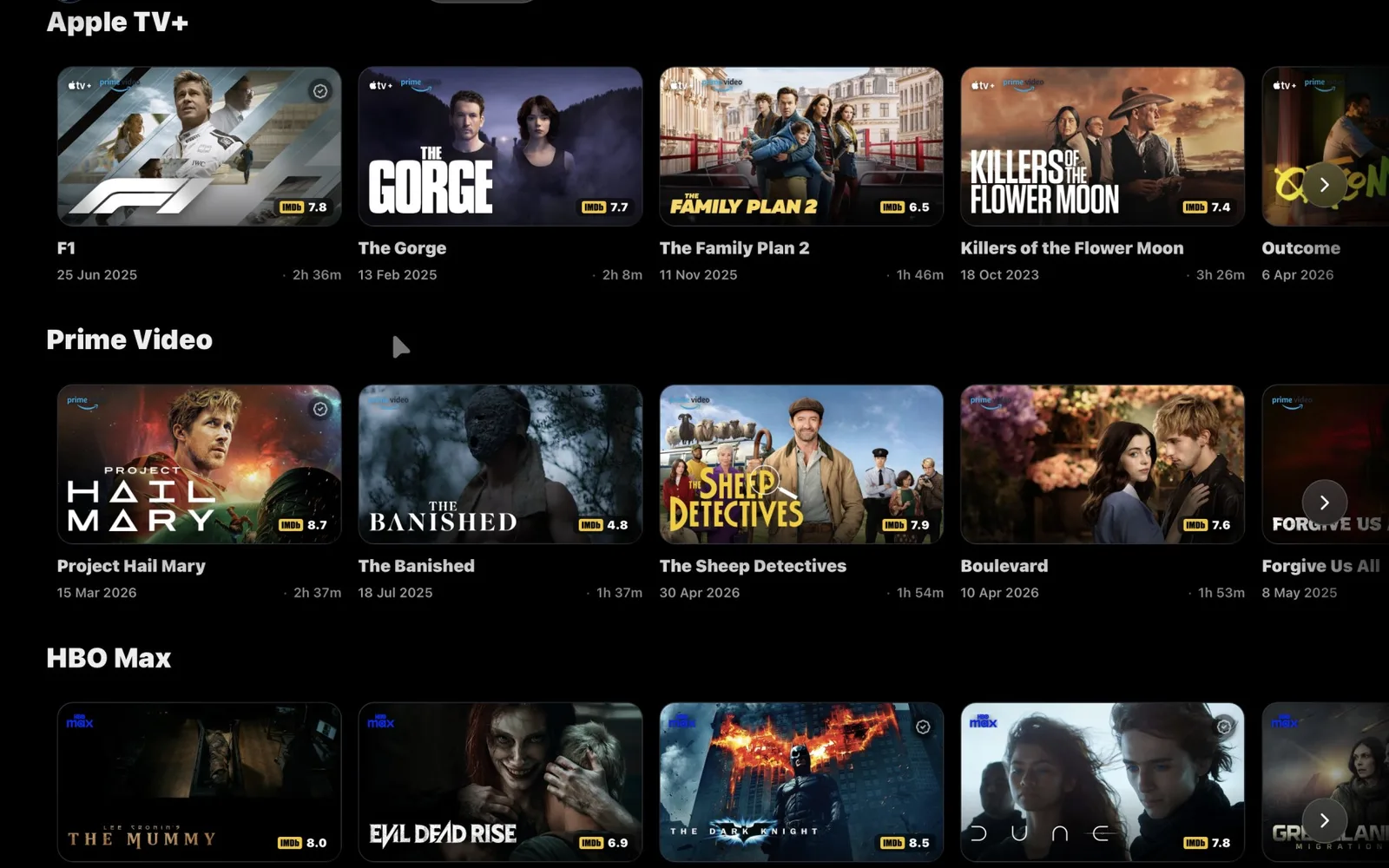 ARVIO Web streaming catalogs on iPad